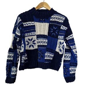 Jones New‎ York Sweater Womens Medium Petite Hand Knit Snowflake Cropped Cabin